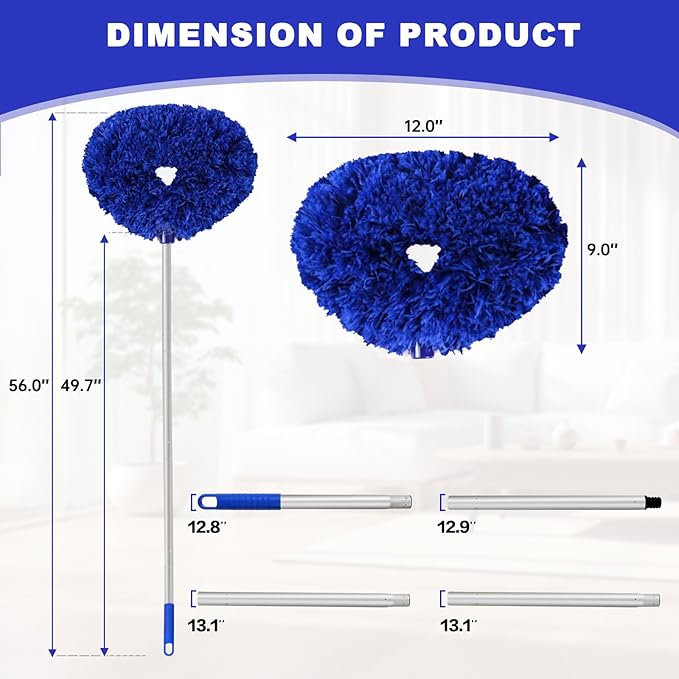 Ceiling Fan Cleaner Duster Reusable Microfiber Ceiling Fan Blade Cleaner Removable Duster with Extension Pole Adjusts 13 to 49.7 Inch for Cleaning Walls Furniture Door Window Top (Dark Blue)