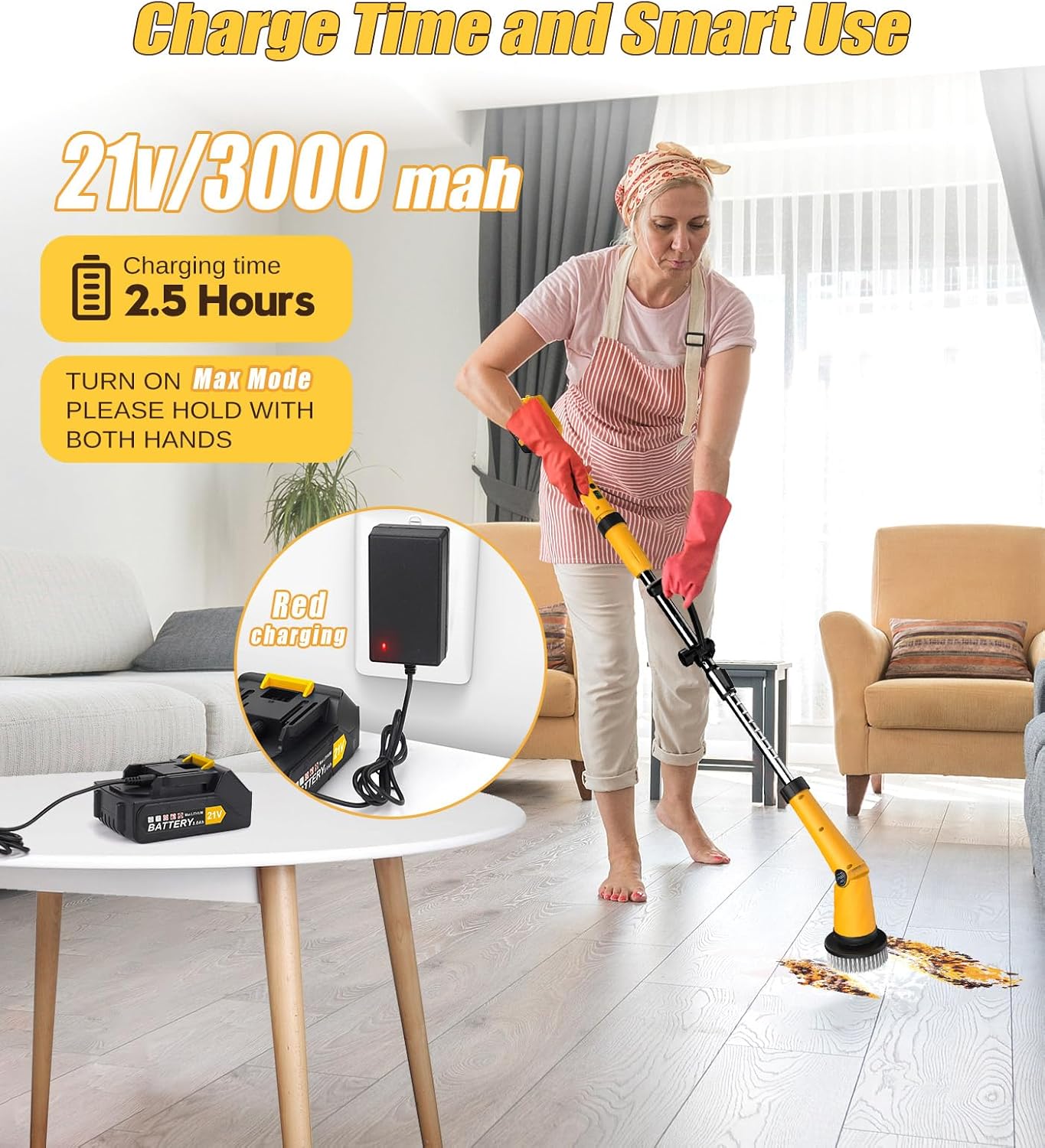 Qimedo Electric Spin Scrubber Extra Large Brush Q3,6000 mAh Best Battery Power Scrubber for Cleaning,1200RPM Shower Cordless Cleaning Brush with 8 Brushes for Bath/Tub/Tile/Floor (Smart Display)