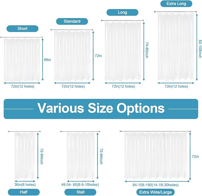 EurCross Tall Stall Size Clear Shower Curtain Liner 36x78, Waterproof See-Through PEVA Shower Curtain with 3 Magnets,36inch Width by 78inch Height,6 Metal Holes and Hooks