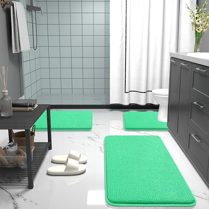 OLANLY Thick Memory Foam Bath Mat Rug 36x24, Extra Soft Absorbent Bathroom Rug, Quick Dry Bath Mats, Non-Slip, Machine Washable Carpet for Bathroom, Tub and Shower, Home Decor Accessories, Mint Green