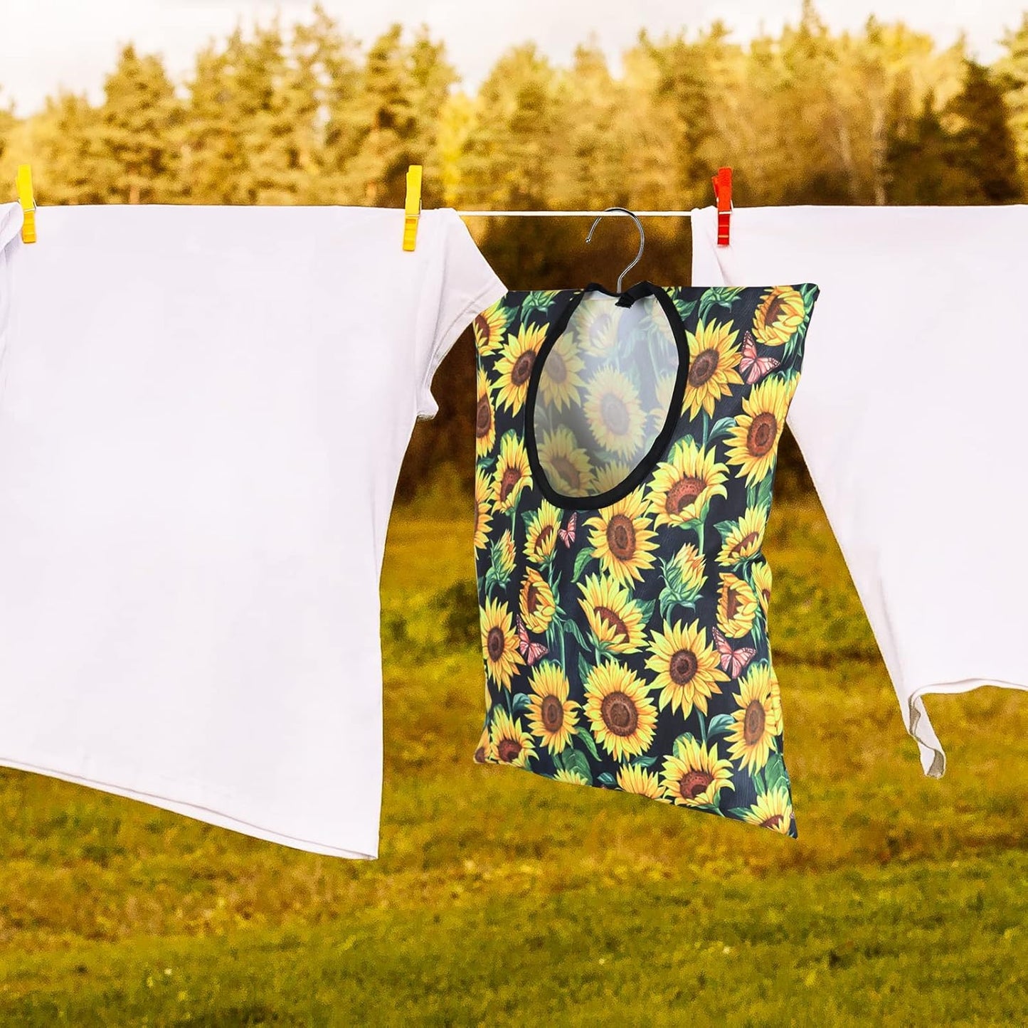 2 Pcs Sunflower Clothes Pin Bag Clothespin Bag Holder Clothespin Holder 15 X 11 Inch Clothes Pin Hanging Bag Clothespin Bag for Clothesline Outdoor Outside Wardrobe and Laundry Room
