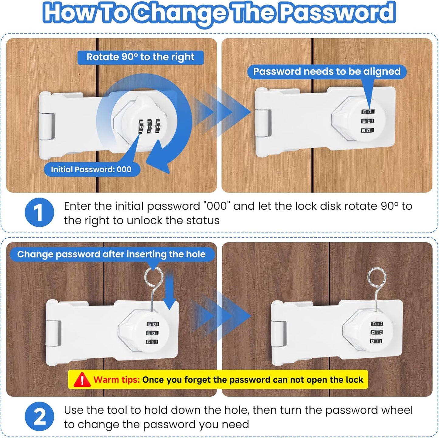 Keyless Cabinet Lock with Combination Code - 3-Digit Password Hasp Latch Lock for Drawers, Bifold Closet Door and Double Sided Door (White, 4.5 Inch, 2 Pack)