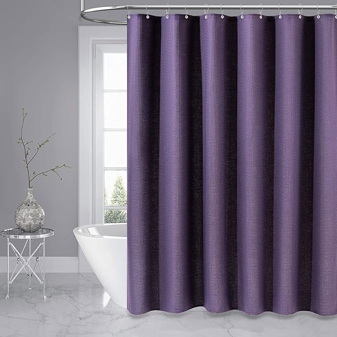 Dynamene Extra Long Shower Curtain,84 Inch Long Waffle Weave Weighted Thick Fabric Bathroom Shower Curtain, Neutral Heavy Duty Hotel Bath Curtain Set with 12 Plastic Hooks,72x84,Purple