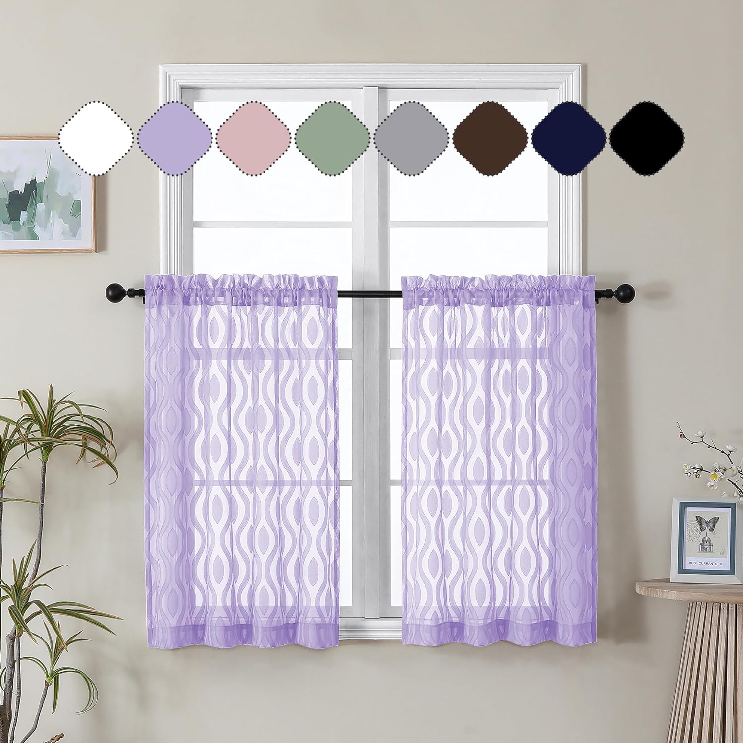 Aiyufeng Lavender Sheer Curtains Tiers 36 Inch Length, Light Filtering –  Mop and Plus, image size:1500x1500