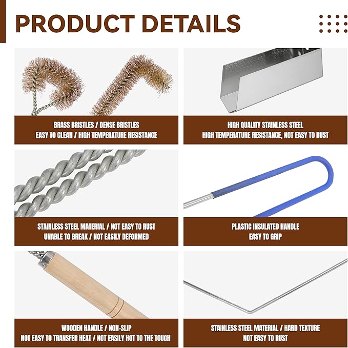 4 Pcs Fryer Cleaning Tools, L Shaped Brass Bristles Fryer Deep Cleaning Brush, Deep Fryer Crumb Scoop, Fryer Deep Cleanout Rod, Long Handle Fryer Basket Brush for Restaurant Air Fryer