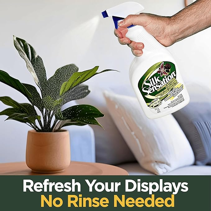 Sparkle Plenty Silk Sensation Artificial Flower & Plant Leaf Cleaner and Shine - Fake Flower Dusting Spray - Silk Plant Cleaner Spray No Wipe - Drip Dry Cleaning Supplies for Artificial Tree (32oz)