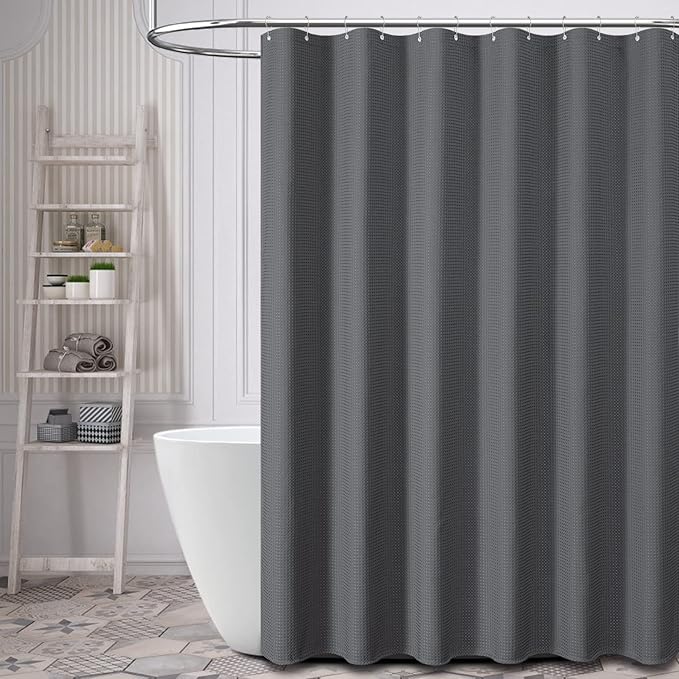 Dynamene 60 inch Stall Shower Curtain - Waffle Weave Heavy Duty Thick Fabric Shower Curtains for Bathroom,Weighted Hotel Spa Luxury Cloth Bath Curtain Set with 10 Plastic Hooks,60x72, Charcoal Grey