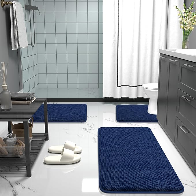 OLANLY Thick Memory Foam Bath Mat Rug 36x24, Extra Soft Absorbent Bathroom Rug, Quick Dry Bath Mats, Non-Slip, Machine Washable Carpet for Bathroom, Tub and Shower, Home Decor Accessories, Navy