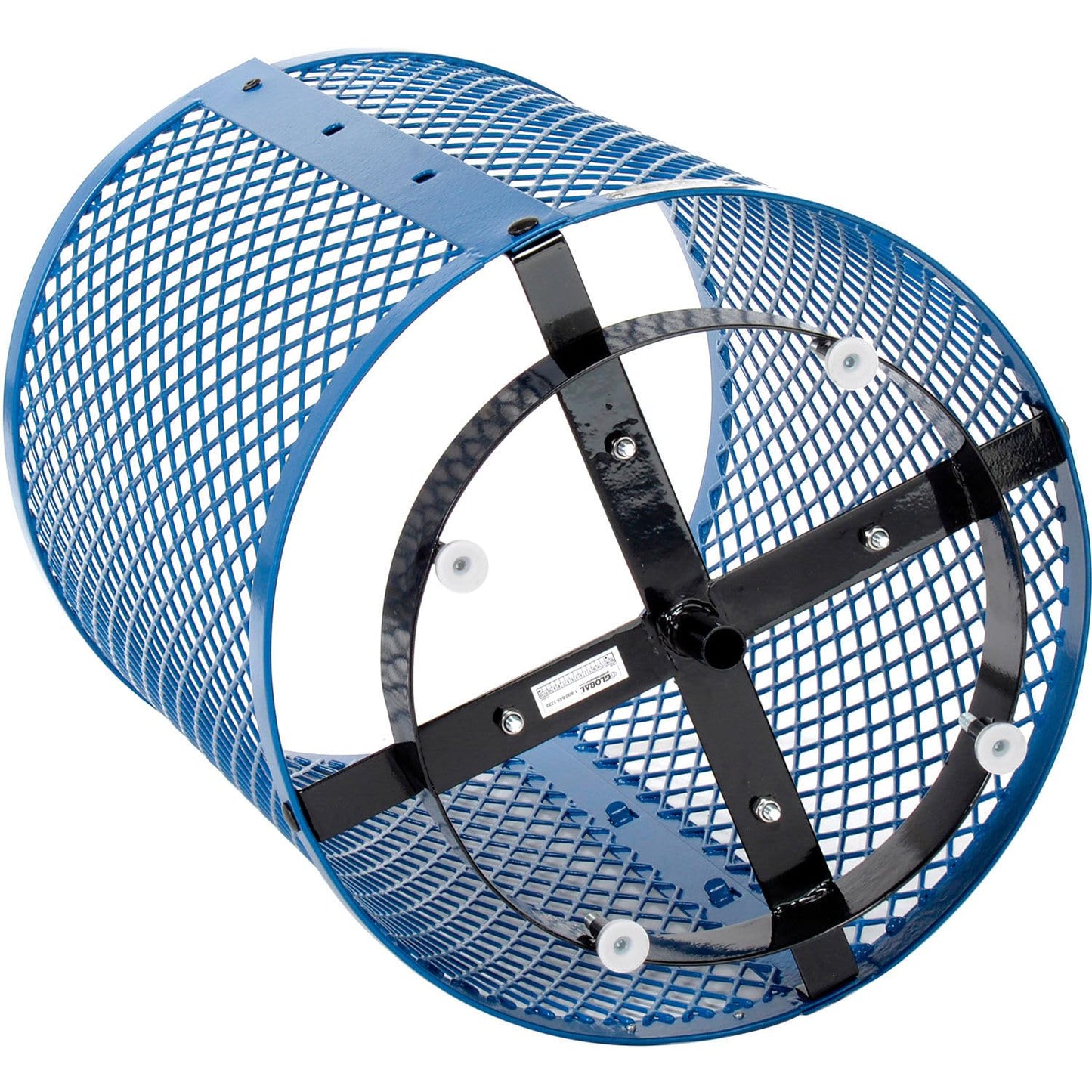 Global Industrial Outdoor Diamond Steel Trash Can with Rain Bonnet Lid, Raised Base and Plastic Liner, 36 Gallon Capacity, Blue, Thermoplastic Coating, 23-1/2" Diameter, 43-1/2"H