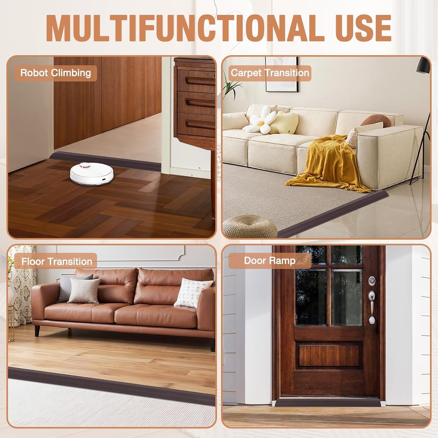 Floor Transition Strip Self Adhesive Vinyl Door Threshold for Doorways Carpet Edging Trim Overlap Edge Reducer for Laminate Floor, Carpet, Tile (Dark Walnut Grain, 2/5" to 3/5", 10Ft)