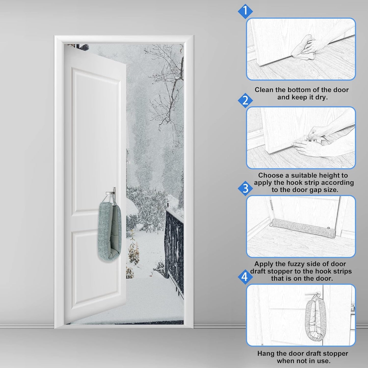NABOWAN 32" Weighted Under Door Draft Stopper -Triangular Door Draft Blocker with Hook Loops for Easy Install, Save Energy, Home Room Essentials