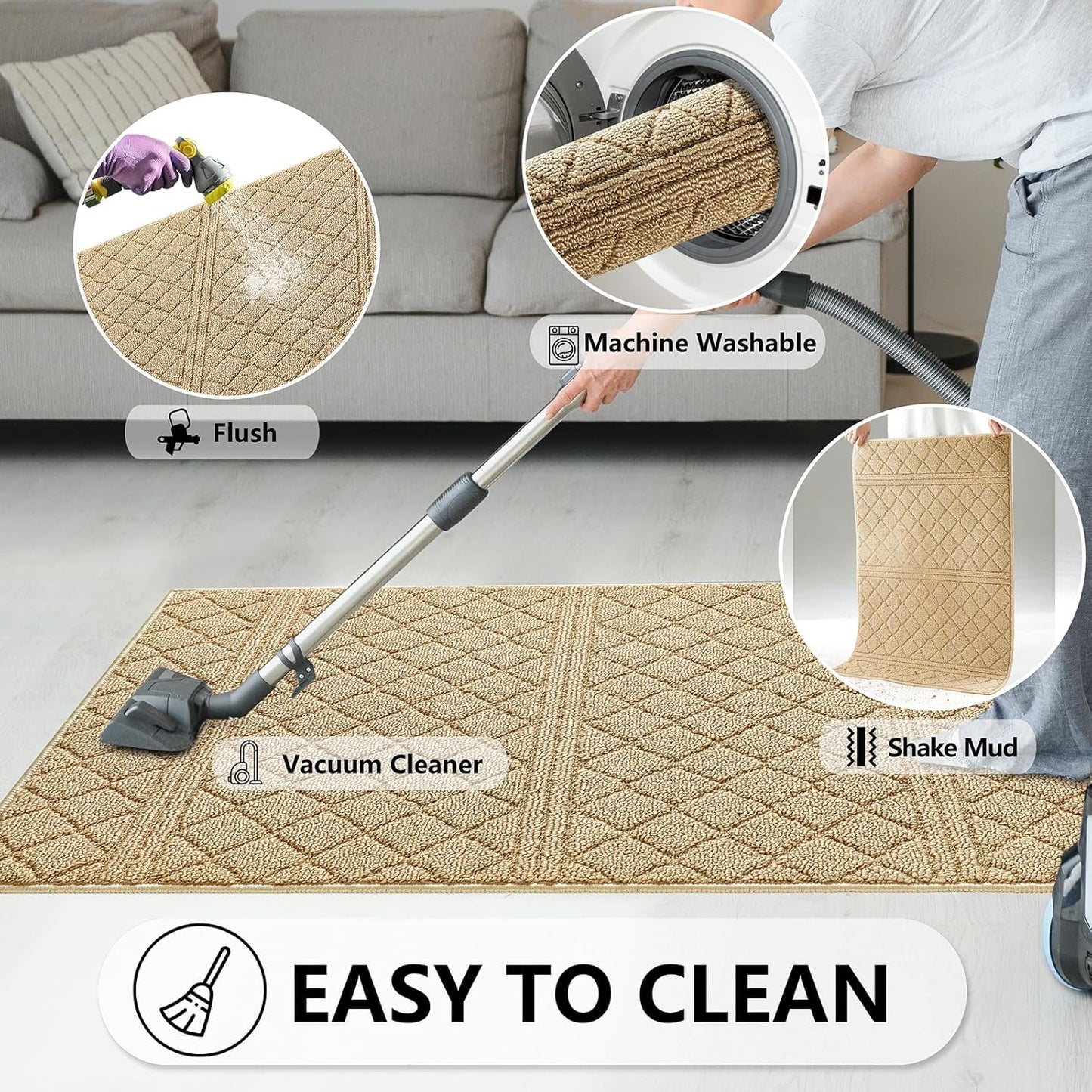 REFETONE Indoor Doormat, Front Back Door Mat 32"x40" Absorbent Rubber Backing Non Slip Door Mats, Low-Profile Resist Dirt Entrance Rugs, Machine Washable Door Rug Inside Floor Mat for Entryway, Beige