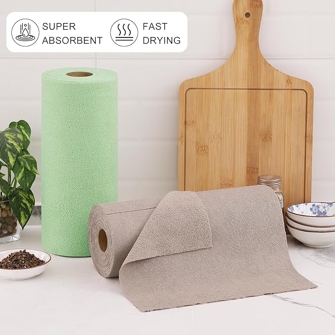 Homaxy Tear Away Dish Cloths Rolls, 40 Sheets-11.8" X 11.8", Reusable Washable Dish Towels for Kitchen, Ultra Absorbent and Quick Drying Microfiber Cleaning Rags, Green