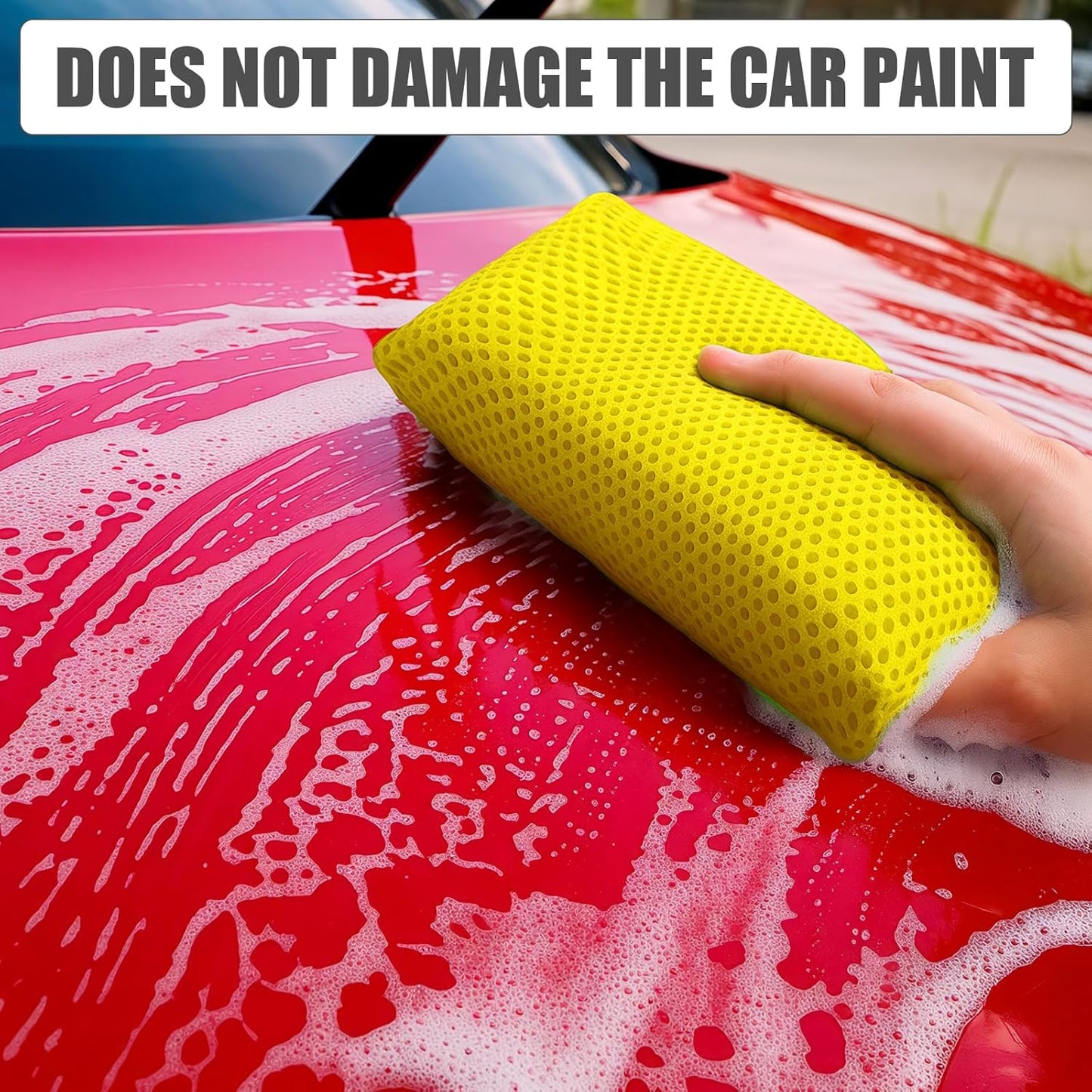 4 PCS Bug Scrubber Sponge Car, Bug Remover Wash Sponge,Car Cleaning Sponge for Bugs, Tar, Grime - Paint-Safe, Reusable Wash Sponges Kit(Yellow)