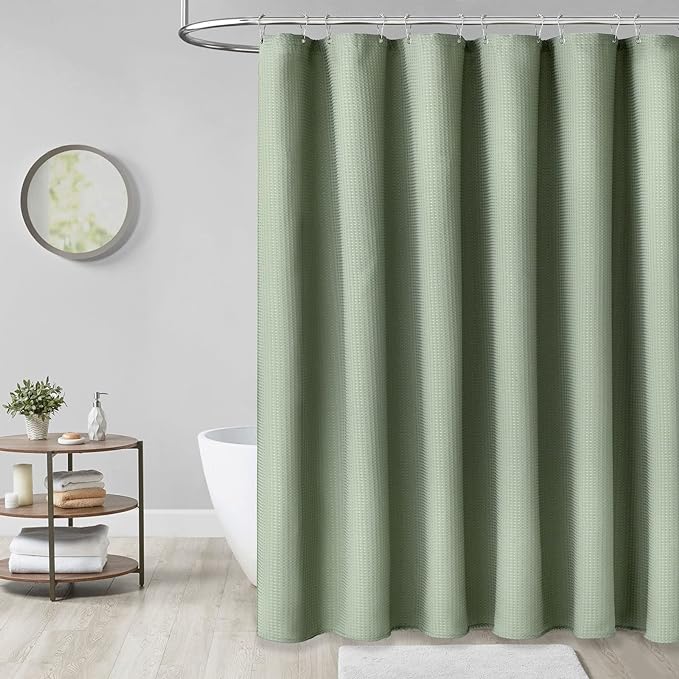 Dynamene Long Fabric Shower Curtain - 78 inch Waffle Weave Heavy Duty Cloth Shower Curtains for Bathroom, Neutral Weighted Hotel Spa Luxury Bath Curtain Set with 12 Plastic Hooks,72x78, Sage Green