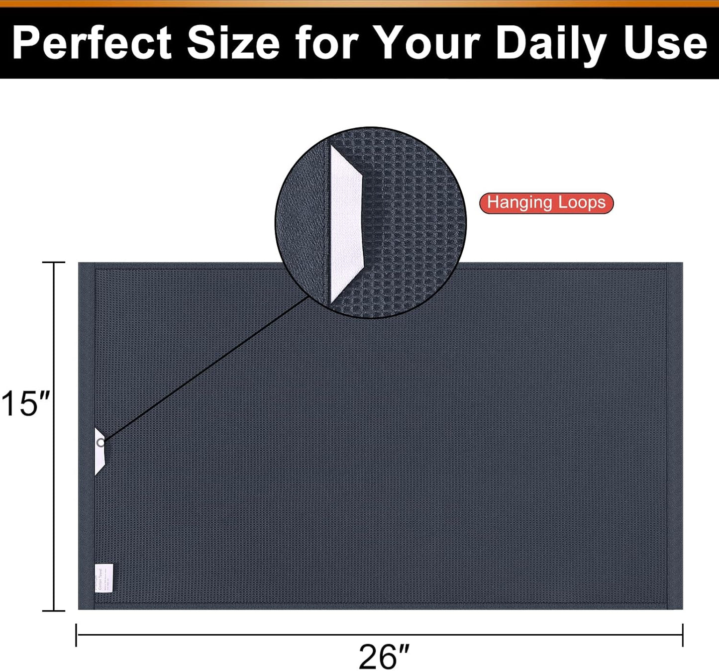 Homaxy 100% Cotton Waffle Weave Kitchen Towels - 4 Pack Soft and Absorbent Dish Towels - 16 x 26 Inches Quick Dry Hand Towels - Dark Grey