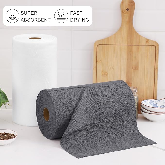 Homaxy Tear Away Dish Cloths Rolls, 75 Sheets-11.8" X 11.8", Reusable Washable Dish Towels for Kitchen, Ultra Absorbent and Quick Drying Microfiber Cleaning Rags, White