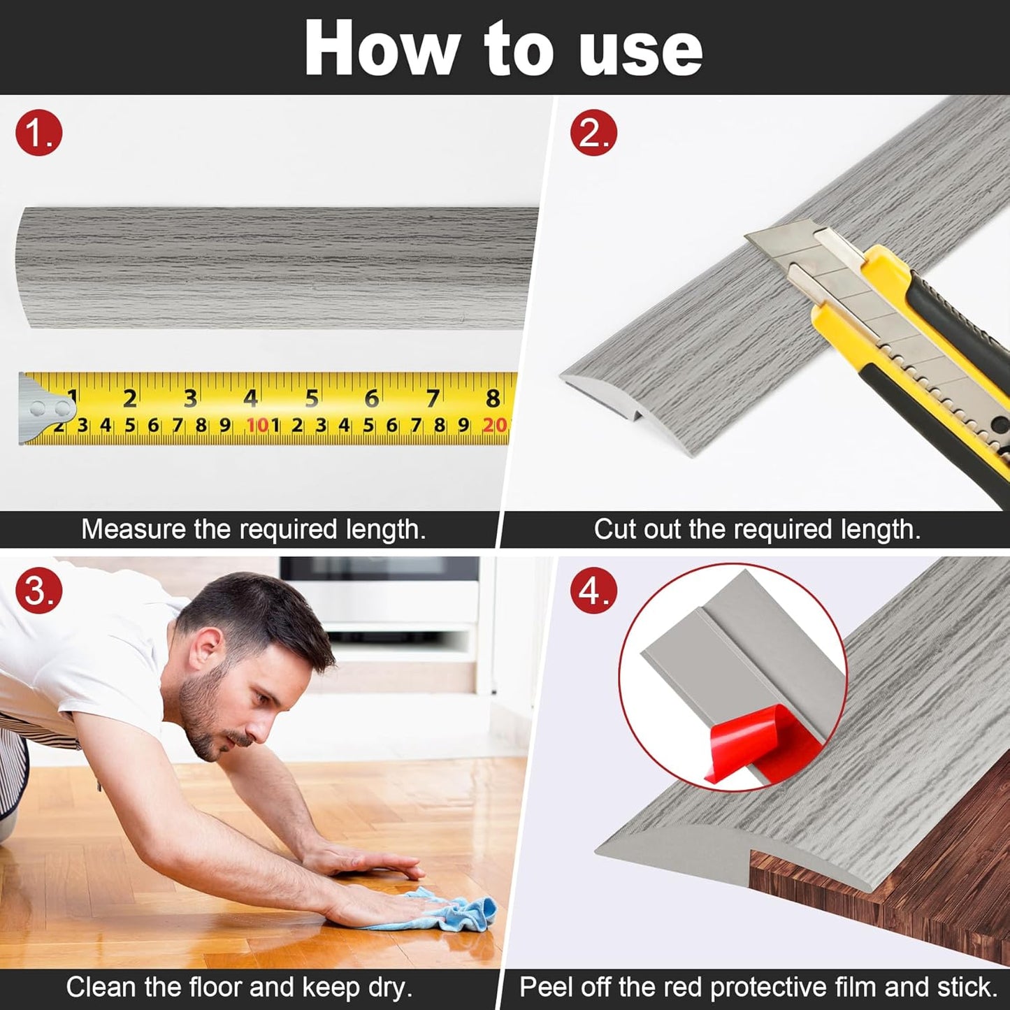 3.3Ft Carpet Floor Transition Strip, Self Adhesive Floor Edging Trim Strip, PVC Threshold Cover for Doorway, Floor Divider Strip Suitable for Threshold Height Less Than 5 mm - Gray Forest