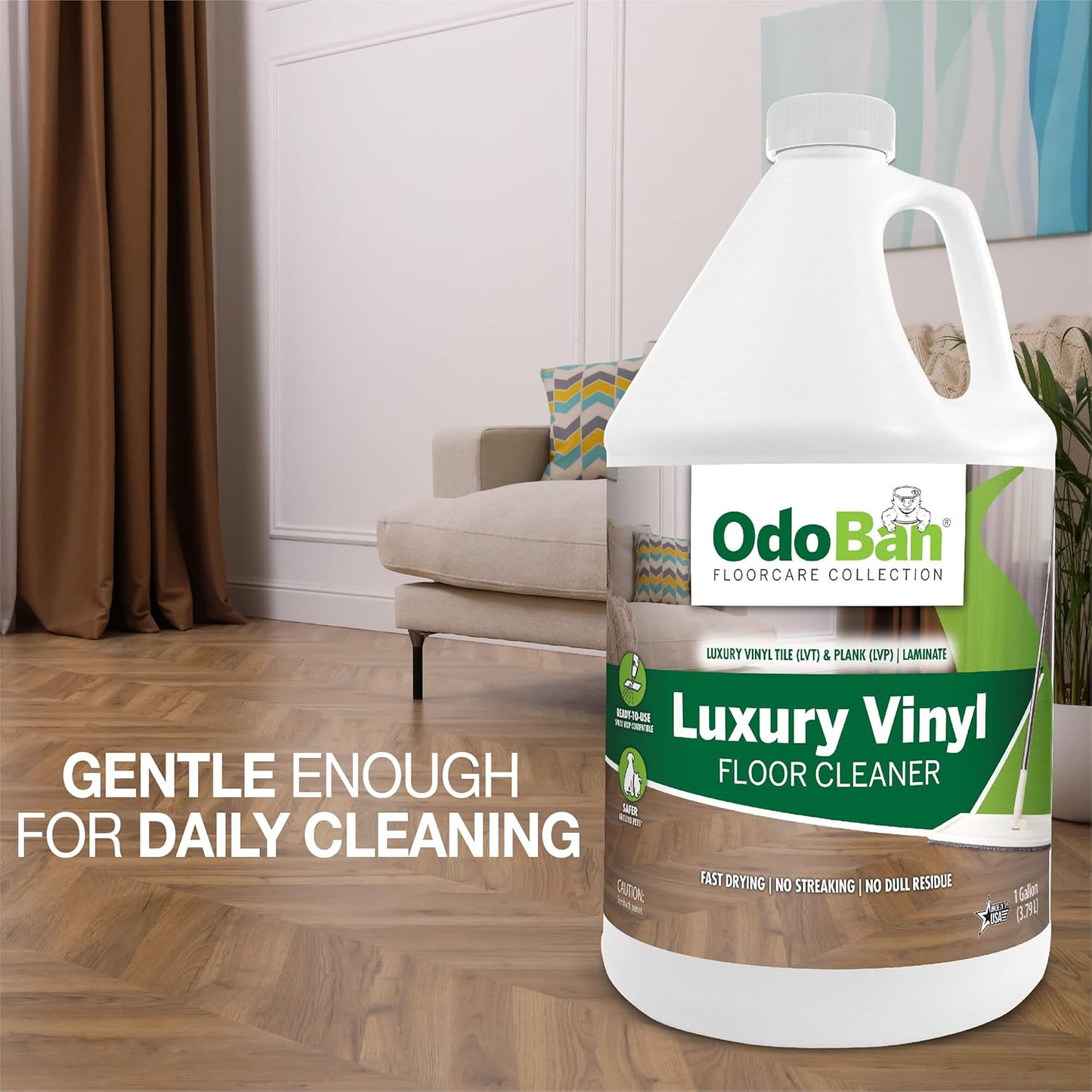 OdoBan Ready-to-Use Luxury Vinyl Floor Cleaner, Streak Free and Neutral PH Formula, 1 Gallon, Scentless