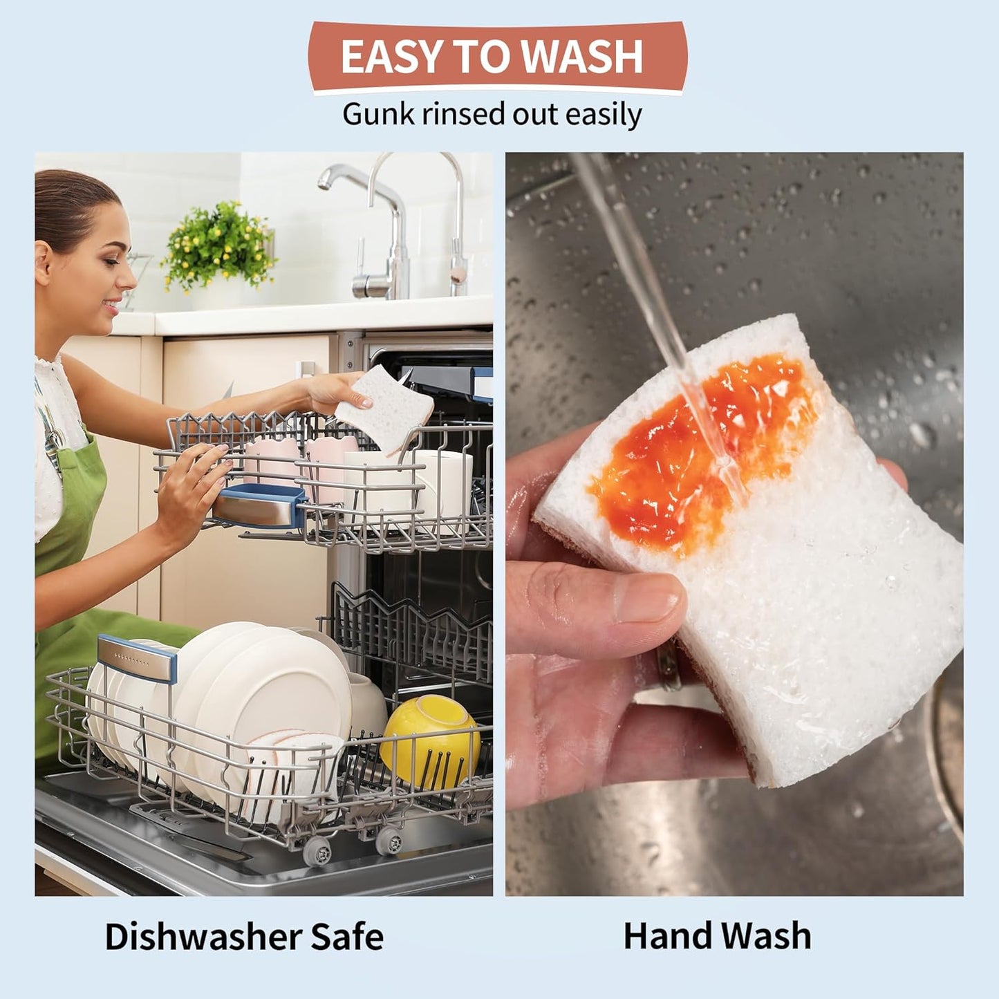 HOMERHYME Natural Dish Sponge 24 Pack, Non-Scratch Scrub Sponge, Eco Multipurpose Kitchen Sisal Fiber Cellulose Sponge, Odor-Less Dual-Sided for Dish Washing & Household Cleaning