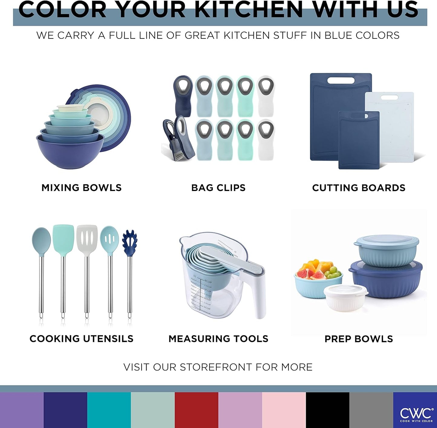 COOK WITH COLOR Bag Clips - Heavy Duty Chip Clip and Refrigerator Magnet Clips for Food Storage with Air Tight Seal Grip, Blue Ombre, Pack of 4 Large Clips