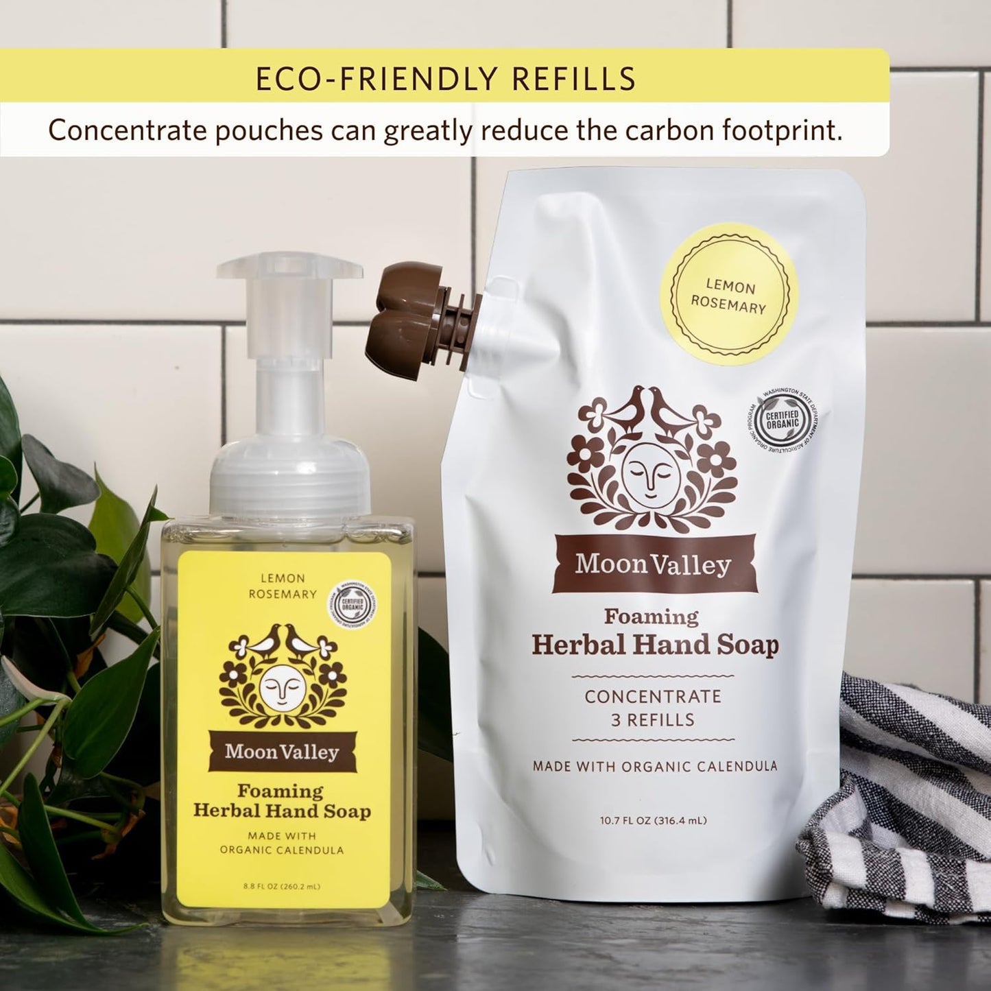 Moon Valley Foaming Hand Soap Refill Pouch, Two-Pack Lemon Rosemary Soap, Vegan and Non-GMO, Environmentally Friendly Option