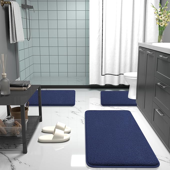 OLANLY Thick Memory Foam Bath Mat Rug 24x16, Extra Soft Absorbent Bathroom Rug, Quick Dry Bath Mats, Non-Slip, Machine Washable Carpet, Tub and Shower, Home Decor Accessories, Twilight Sapphire