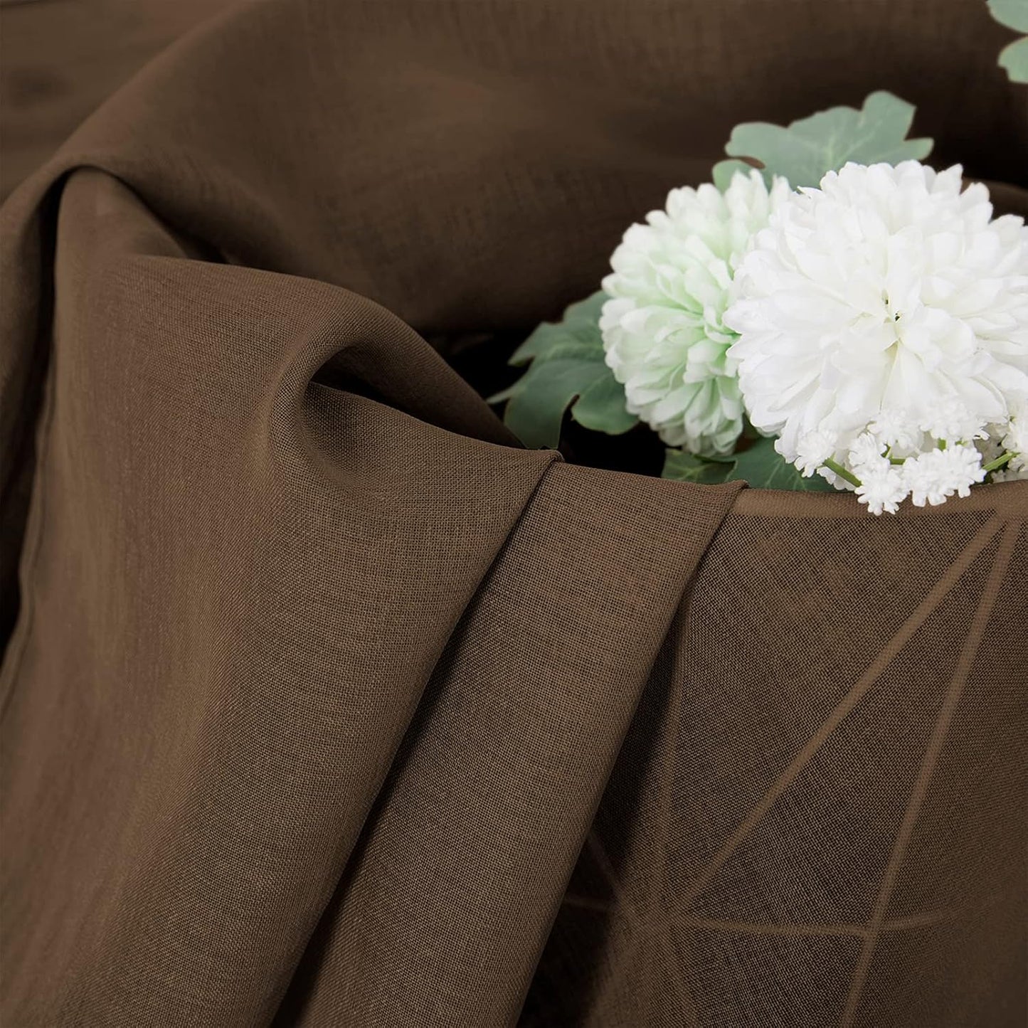 Tollpiz Sheer Curtain Linen Textured Bedroom Curtains Sheer Light Filtering Rod Pocket Voile Curtain for Living Room, 54 x 95 inches Long, Brown, Set of 2 Panels