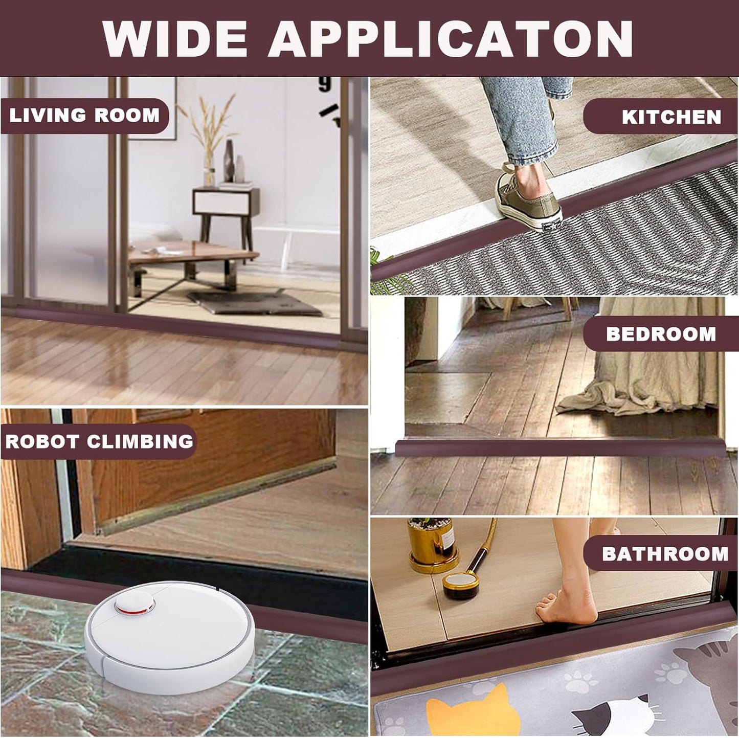 Vinyl Door Threshold Flooring Transition Strip Self Adhesive Carpet Edging Strip for Laminate Doorway Edge Threshold from 2/5" to 3/5" (Coffee, 10 Ft)