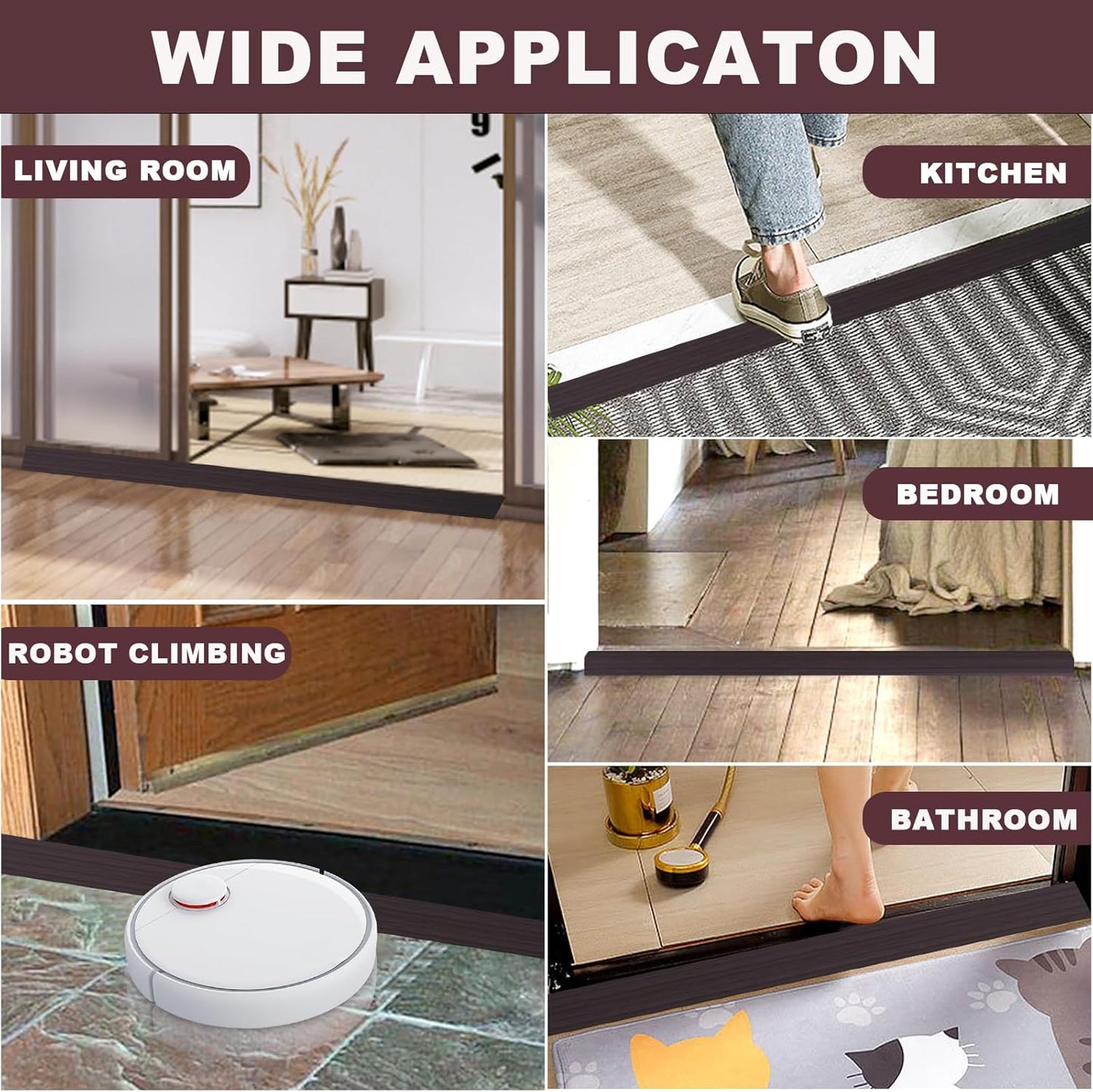 Vinyl Door Threshold Flooring Transition Strip Self Adhesive Carpet Edging Strip for Laminate Doorway Edge Threshold from 2/5" to 3/5" (Black Walnut Wood Grain, 10 Ft)