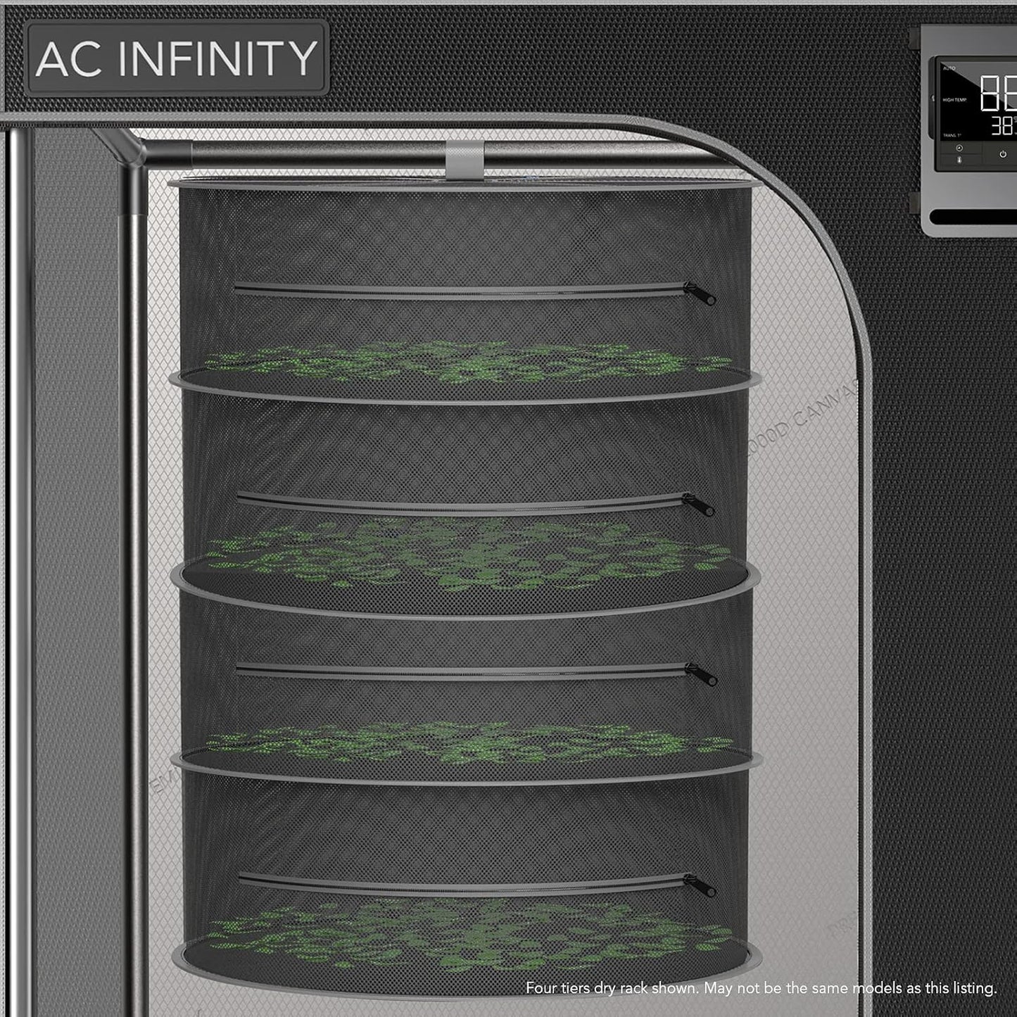 AC Infinity Herb Drying Rack, 2-Layer Hanging Mesh Net for Plants, Seeds, and Buds, 18" Diameter Fit in Grow Tents Closets Hydroponics