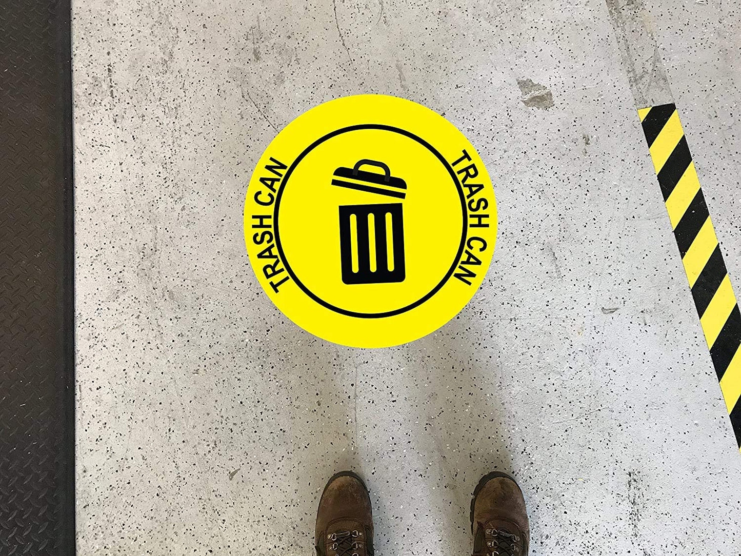 "Trash Can" Durable Laminated Vinyl Floor Sign- Sign by Graphical Warehouse- 5S Safety and Security Signage, Visual Communication Tool (17", Yellow/Black)