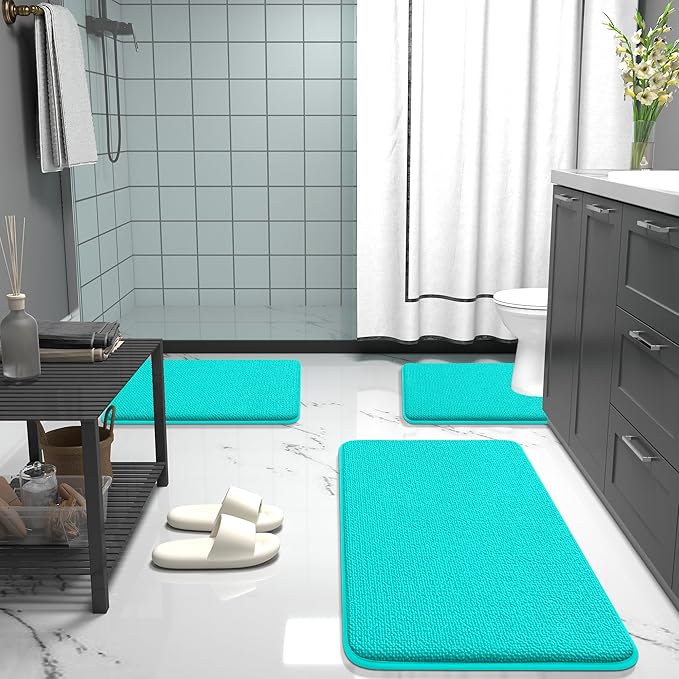 OLANLY Thick Memory Foam Bath Mats Rugs 36x24, Extra Soft Absorbent Bathroom Rug, Quick Dry Bath Mat, Non-Slip, Machine Washable Carpet for Bathroom, Tub and Shower, Home Decor Accessories, Teal