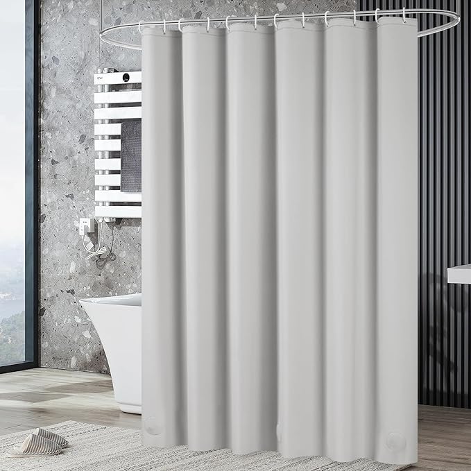 UFRIDAY Grey Shower Curtain Liner Premium PEVA 48 x78 inch,Heavy Duty Shower Curtain with 2 Weighted Magnets, Plastic Waterproof Grey Shower Curtains for Bathroom with 6 Hooks