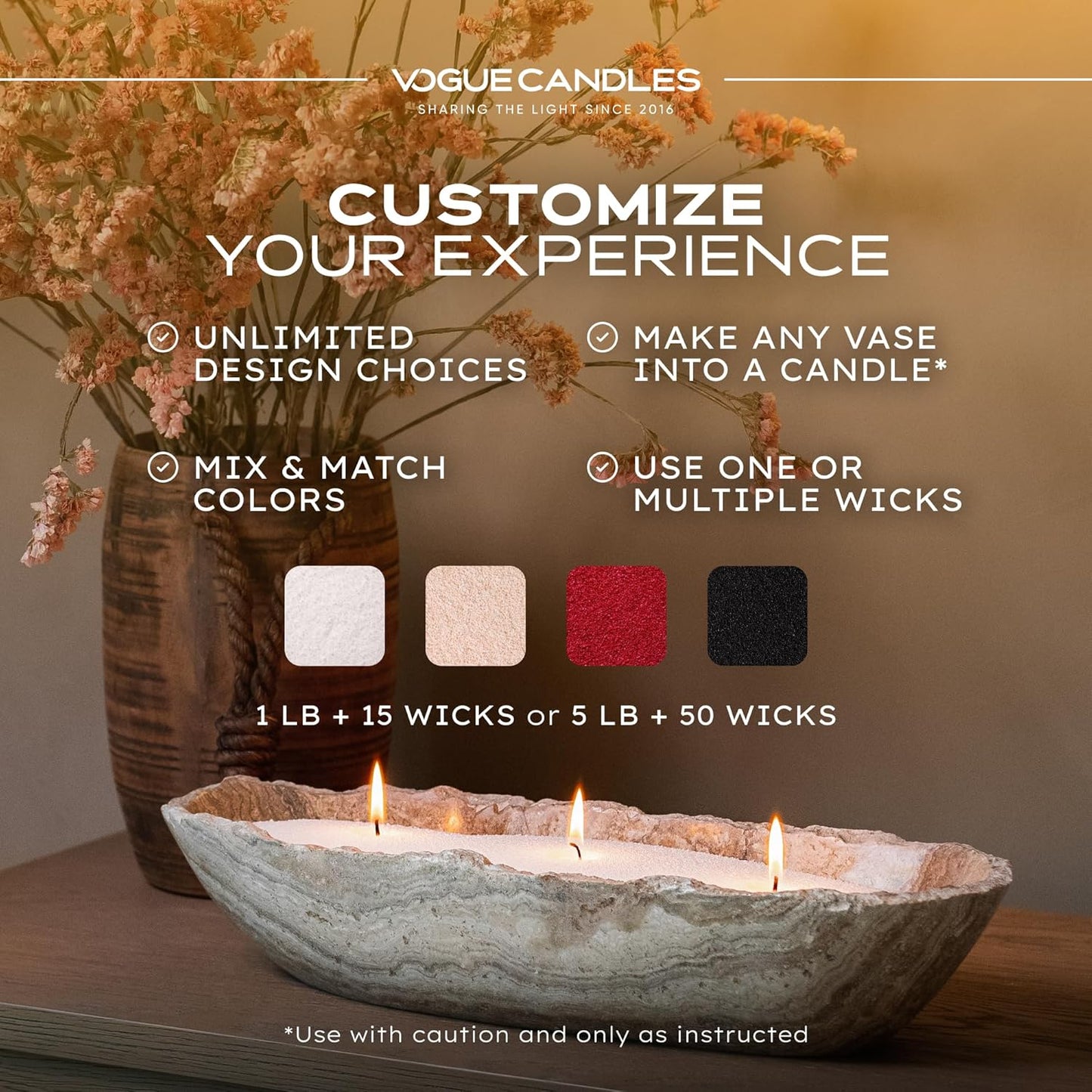 Vogue Candles 5LB Candle Sand with 50 Wicks | Bulk Refillable Plant-Based Granules for Custom Candle Making | Unscented, Clean Burn, Smoke-Free, Vegan Candle Refill Kit- Red