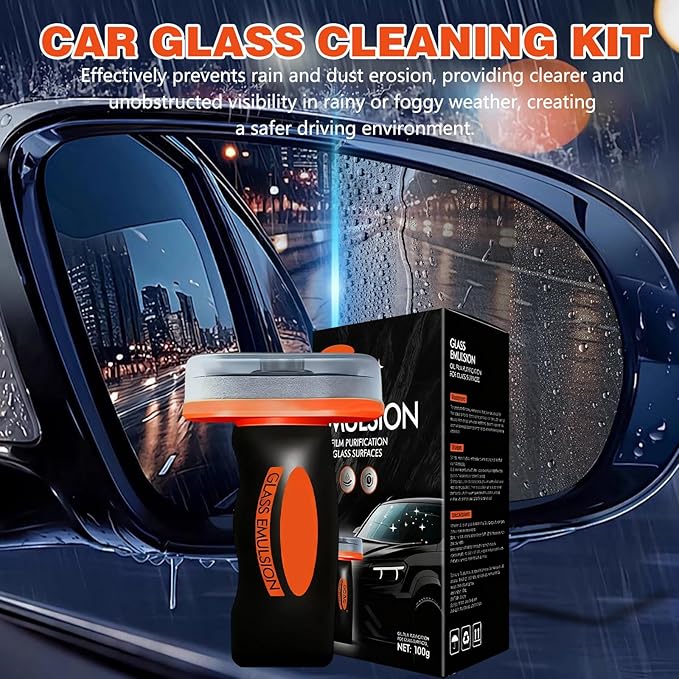 2Pcs Glass Oil Film Remover for Car, New Oil Film Cleaning Glass Emulsion for Car Windows, Automotive OilFilm Cleaning Remover, Improves Visibility & Safe Driving (Emulsion + Brush Board,100g)