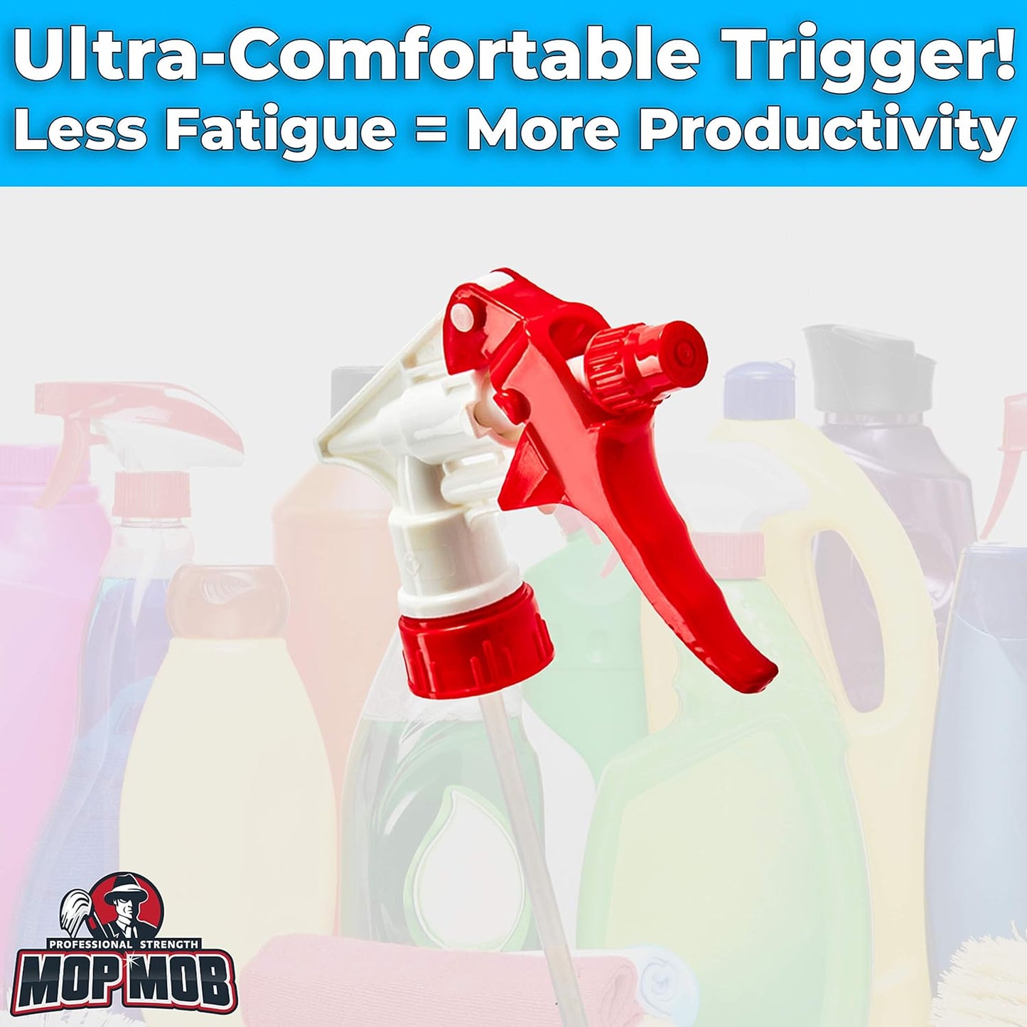 Leak-Free, Chemical Resistant Spray Head 5 Pk Industrial Spray Heads Only (No Bottles) for Auto/Car Detailing, Window Cleaning and Janitorial Supply. Heavy Duty Low-Fatigue Trigger and Nozzle.