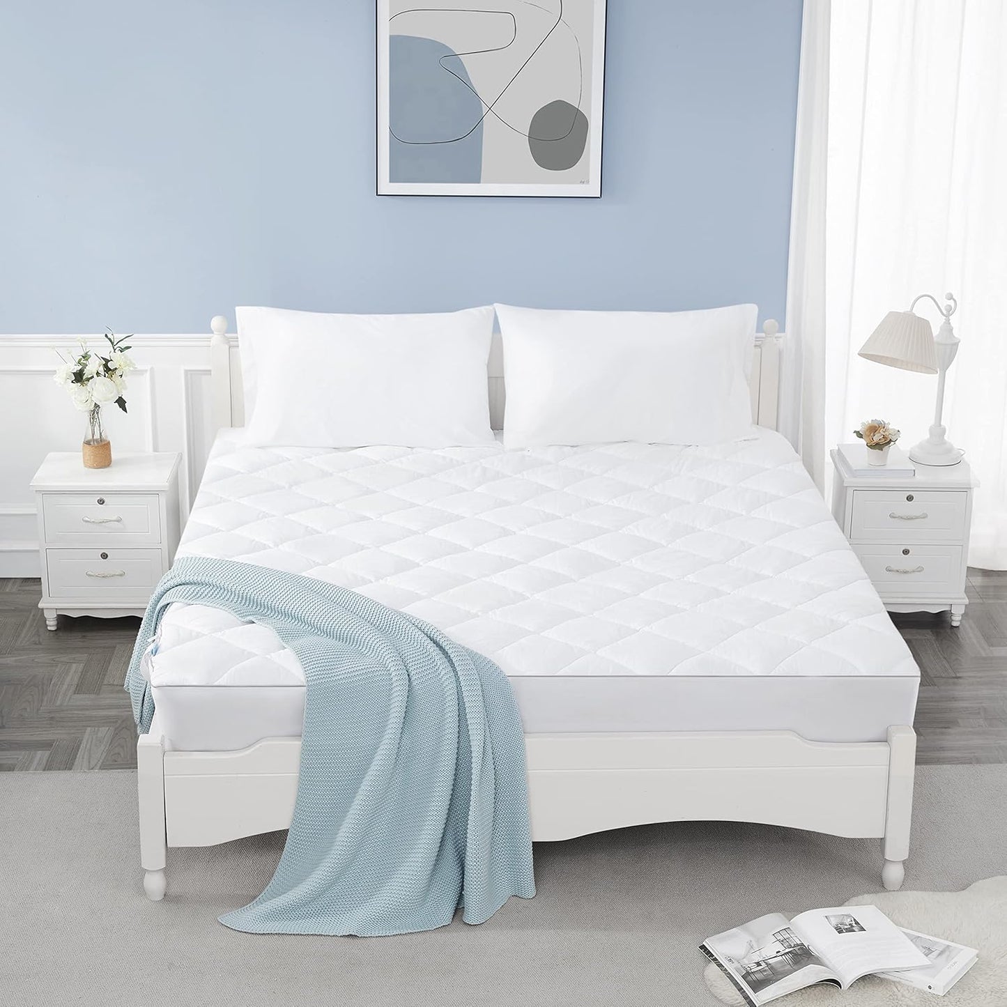 Sunflower Twin XL Mattress Pad, Hypoallergenic Cotton Mattress Cover College Dorm, 18-22" Extra Deep Pocket Quilted Protector, Breathable&Noiseless
