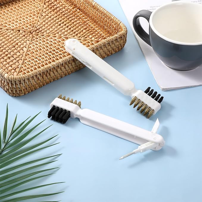 2 PCS Stove Brush, Kitchen Cleaning Scrub Brush, 4-in-1 Gas Stove Brass Wire Brushes with Stiff Bristles Cooktop Scraper Scrubber for Range Hood Grease Grime Rust Cleaner Pot Pan Household Tool