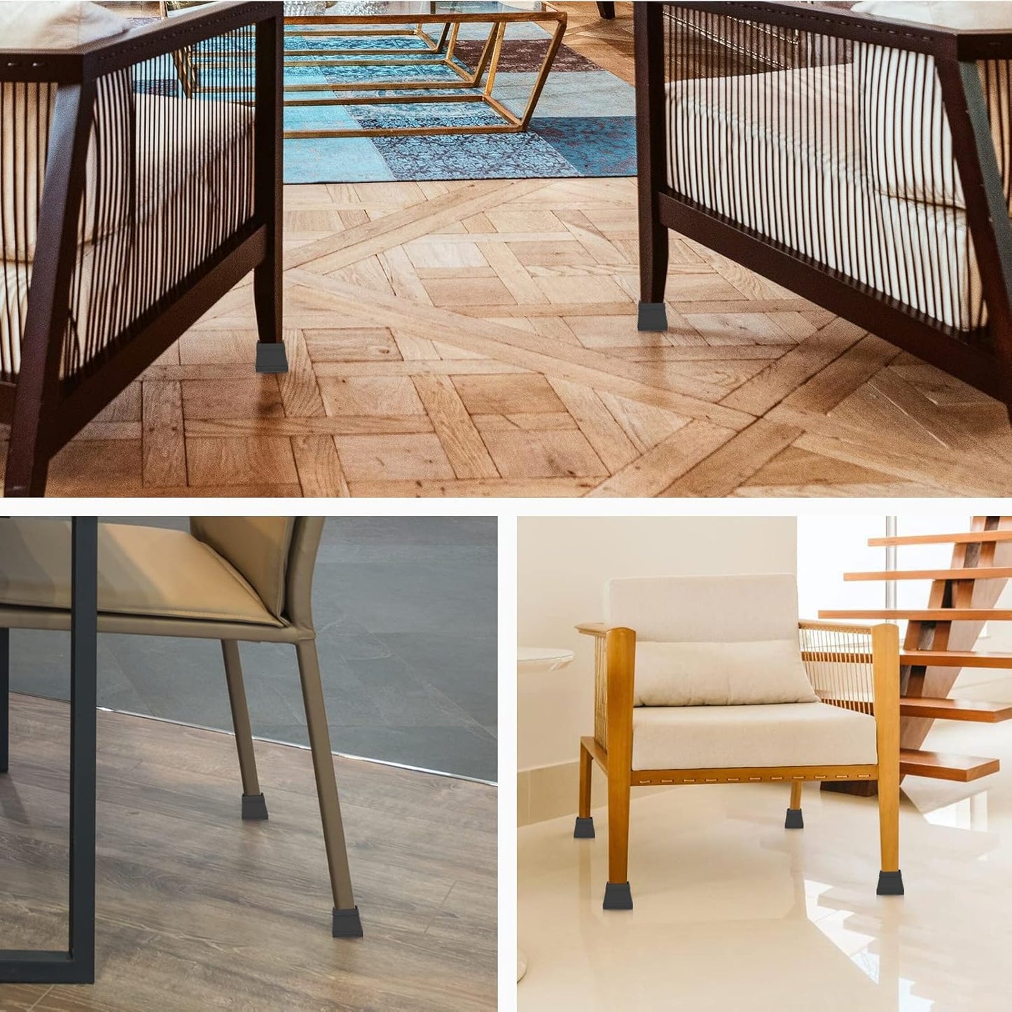 16 PCS Square Chair Leg Floor Protector, Silicone Chair Leg Cover, Furniture Leg Protectors with Felt, Mobile Table Leg Pad, Protect The Floor from Scratches.2 in Black.