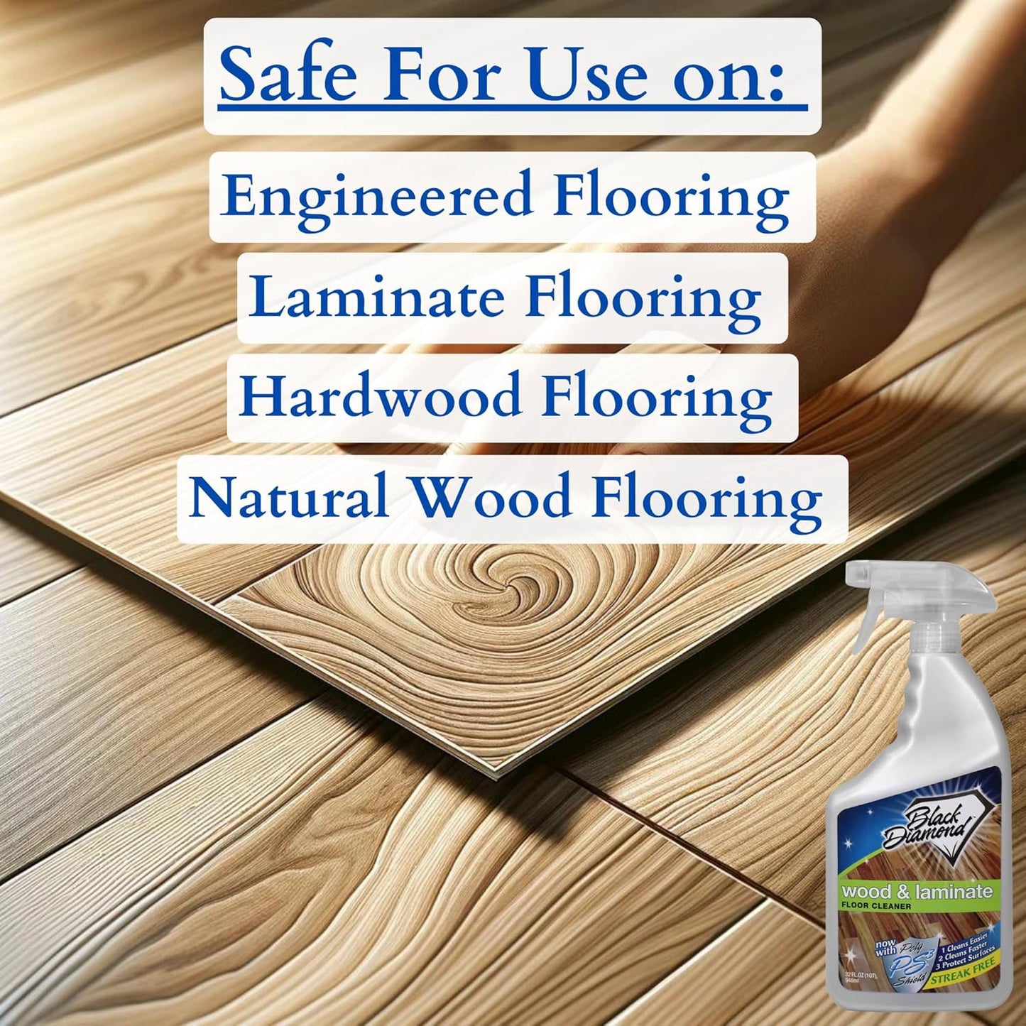 Black Diamond Stoneworks Wood & Laminate Floor Cleaner- Ready to Use Non-Toxic No-Rinse Formula - Safe for Vinyl, Wood, and Engineered Floors (160 FL Oz)