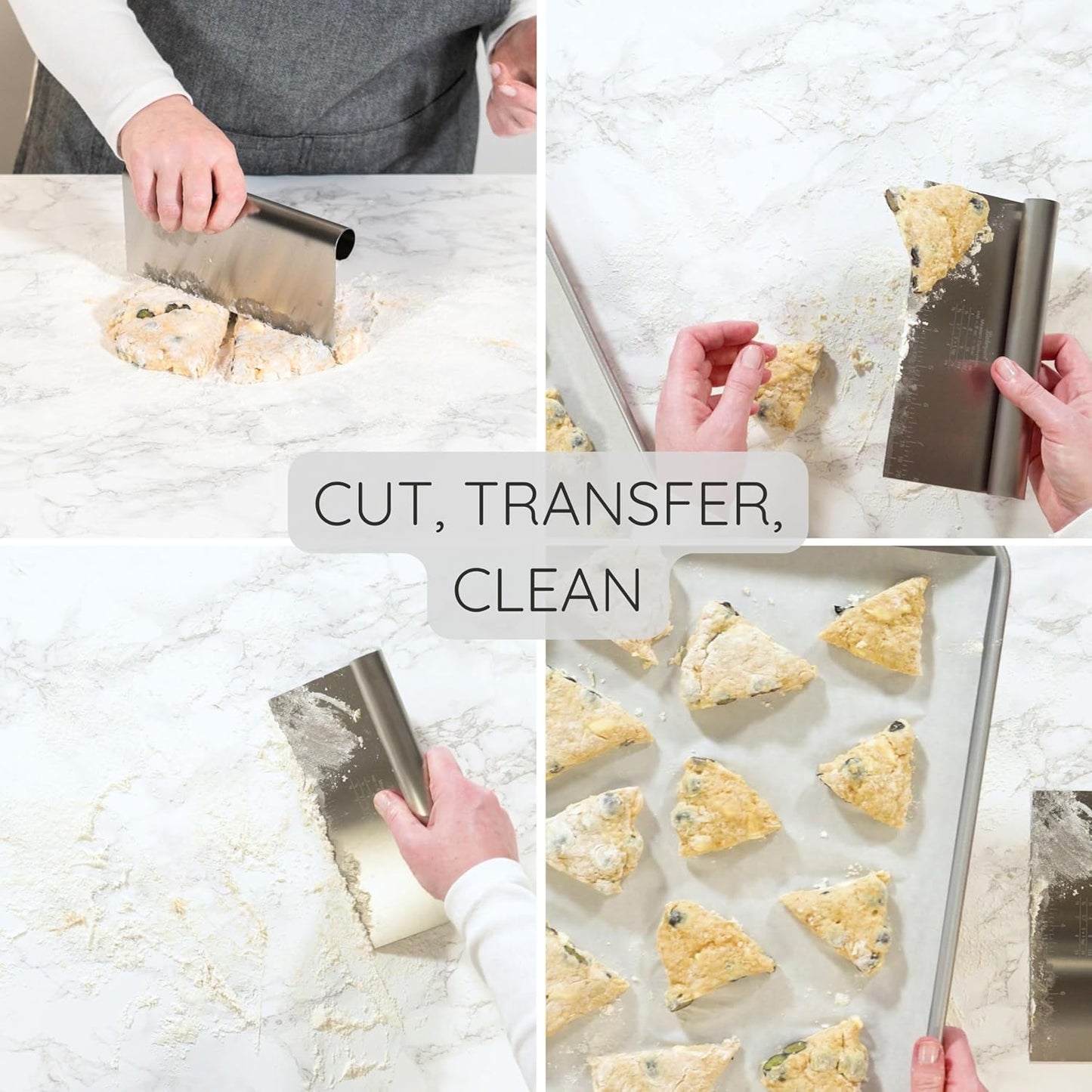 Bakerpan Stainless Steel Heavy Duty Dough Cutter, 3 Size Set - Metal Bench Scraper Kitchen Utensils, Chopper, Pizza and Pastry Cutter Tool, 10, 8, 6 Inch