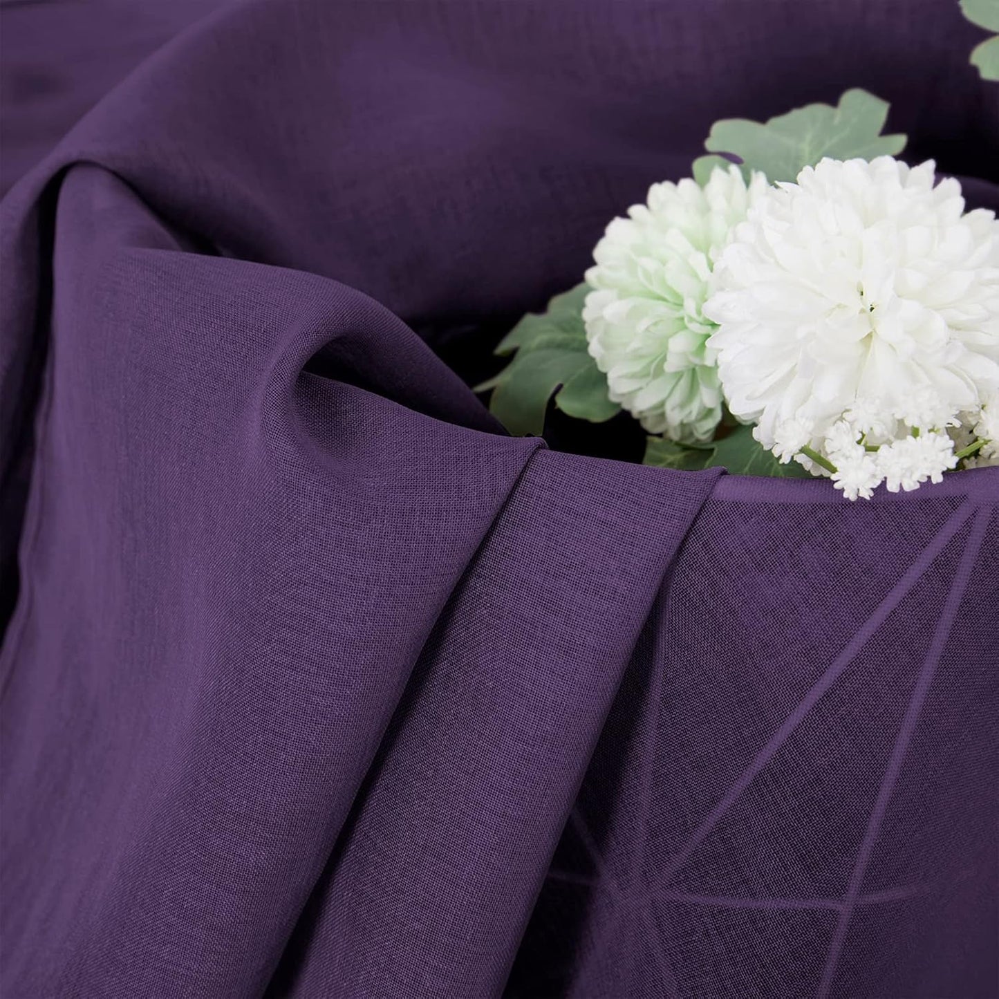 Tollpiz Sheer Curtains Linen Textured Bedroom Curtain Sheers Light Filtering Rod Pocket Voile Curtains for Living Room, 54 x 84 inches Long, Royal Purple, Set of 2 Panels