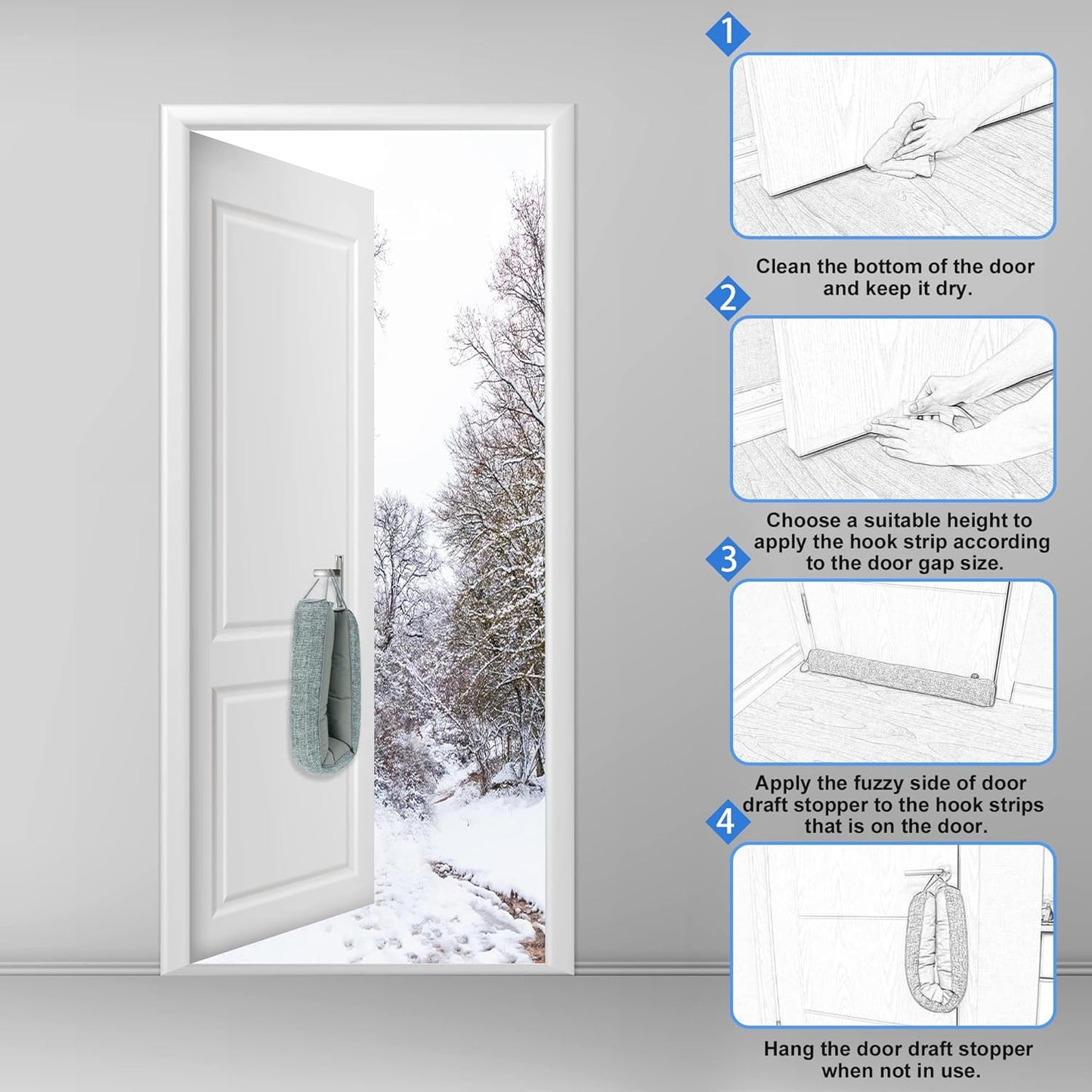 NABOWAN 38" Weighted Under Door Draft Stopper -Triangular Door Draft Blocker with Hook Loops for Easy Install, Save Energy, Home Room Essentials