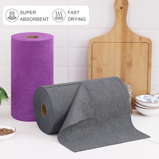 Homaxy Tear Away Dish Cloths Rolls, 75 Sheets-11.8" X 11.8", Reusable Washable Dish Towels for Kitchen, Ultra Absorbent and Quick Drying Microfiber Cleaning Rags, Grey