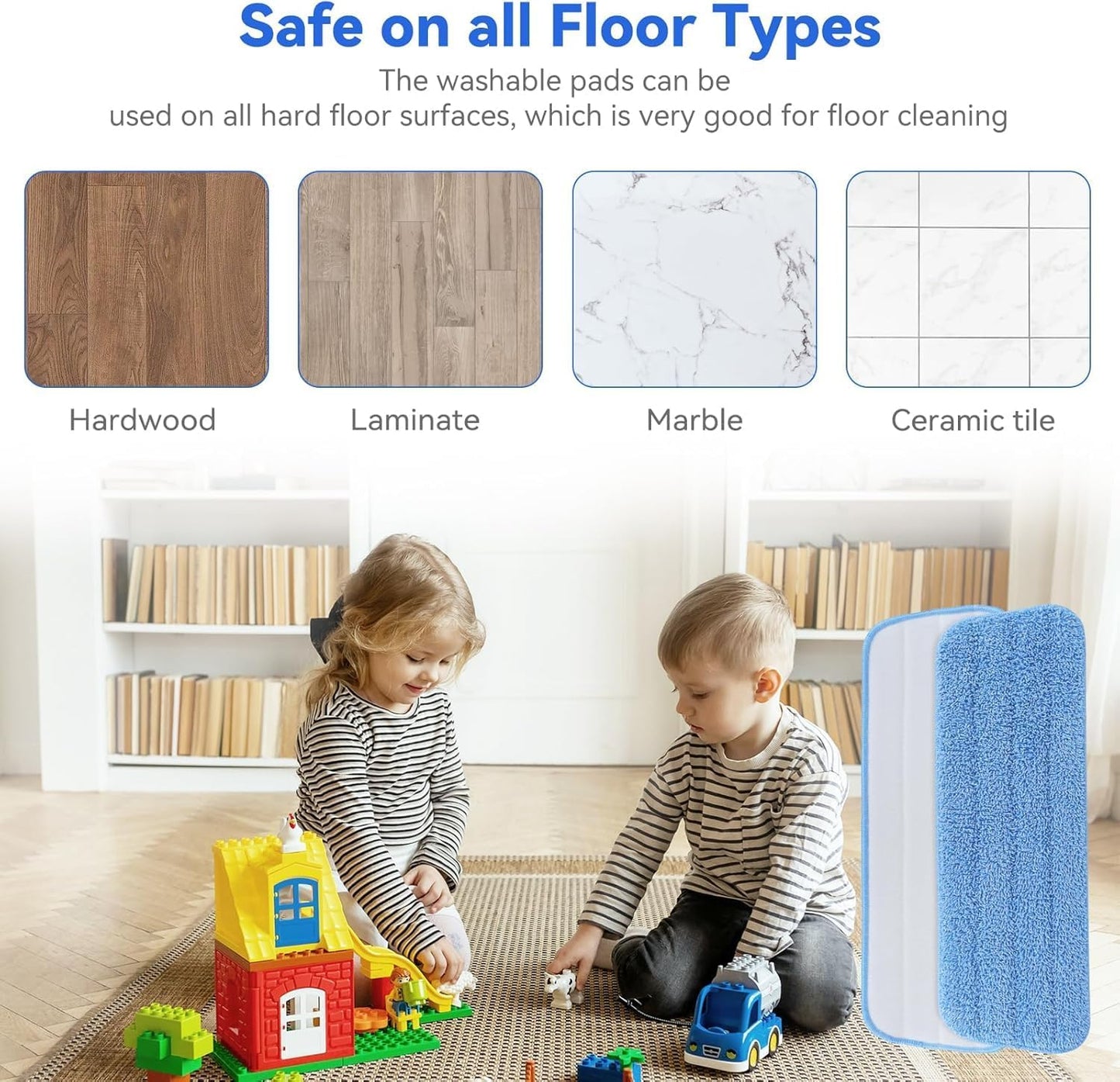 16.5 inch Microfiber Mop Pads for Rubbermaid Reveal Spray Mop and Any 16.5" Flat Mop - 6 Pack 13''-15'' Spray Mop Pad Reusable Washable Replacement Refills - Blue & Green