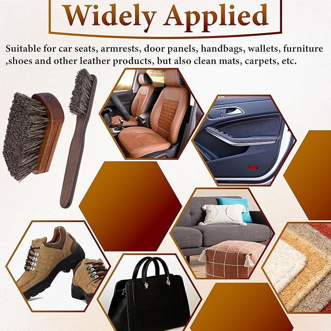 2 PCS Leather Brush Car Detailing, Horse Hair Brush, Upholstery Brush for Cleaning, Car Interior Brush, Carpet Brush for Car Detailing, for Car Interior Seat, Carpet, Upholstery, Furniture and Shoes