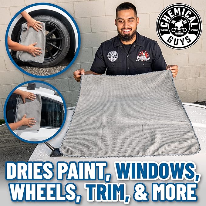 Chemical Guys Waffle Weave Gray Matter Microfiber Drying Towel - 25" x 36", 70/30 Blend Microfiber Towel with Silk Edging for Scratch-Free Car Drying, Ultra Absorbent and Safe for All Surfaces