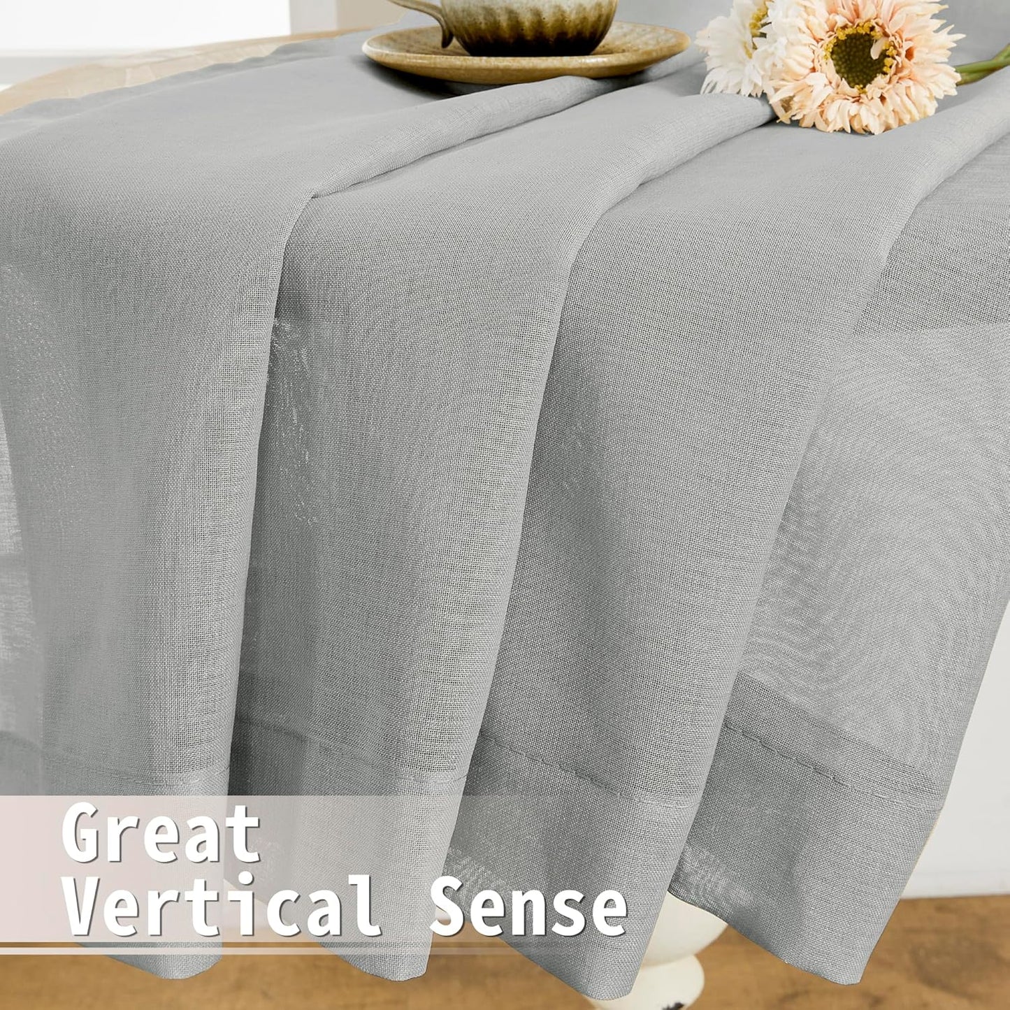 Tollpiz Short Sheer Door Curtains Closet Linen Textured Curtains Sheer Doorway Light Filtering Voile Patio Glass Door Rod Pocket Curtain French Door, 54 x 40 inches Long, Silver Grey, Set of 1 Panel