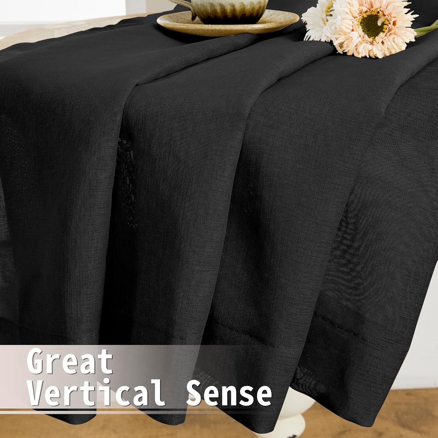 Tollpiz Sheer Curtain Closet Linen Textured Curtain Sheers Doorway Light Filtering Voile French Door Rod Pocket Curtains Patio Glass Door, 25 x 80 inches Long, Black, Set of 1 Panel